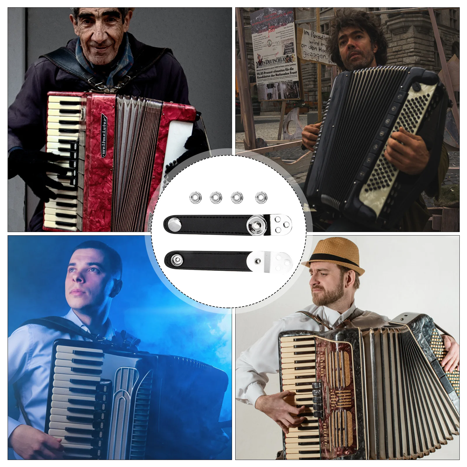 

1Set Metal Buckle Cowhide Accordion Below Straps Durable Replacement Bellows Buckle Thickened Wide Straps for Instrument Players