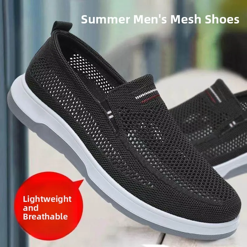 Men's Summer Breathable Anti-slip Soft Bottom Casual Net Shoes Lightweight Slip-On Supportive Rubber Outsole round Toe
