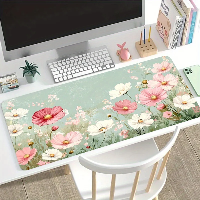 

Большой игровой коврик для мыши с изображением свежих розово-белых цветов, с нескользящей, моющейся резиновой основой.