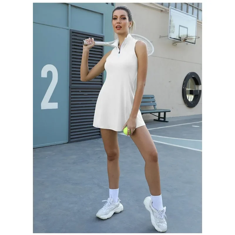 2024 Summer Women Tennis Dress Fitness Shorts Suit Running Slimming Soft Sports Yoga Sets Outdoor Zipper Badminton Golf Skirt