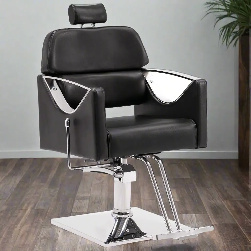 Classic Reclining Barber Chair Heavy-Duty Leather Adjustable Headrest Professional Salon Equipment Black, Customized