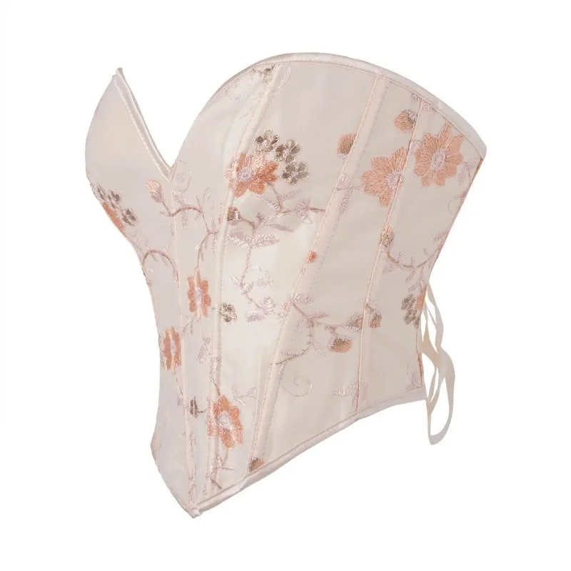 

Женский облегающий корсет с вышивкой абрикосовым узором, без бретелек, с поддержкой груди, утягивающий талию, с эффектом сборки, на косточках