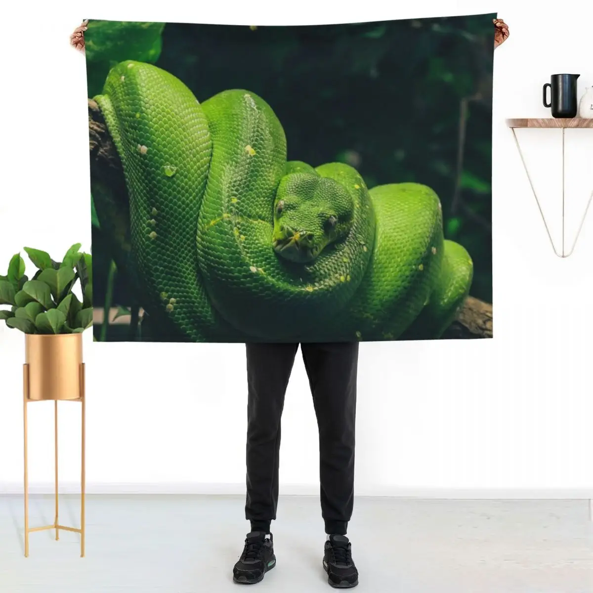 

Green Tree Python Throw Blanket Soft Sherpa Fleece Warm Blanket for Winter