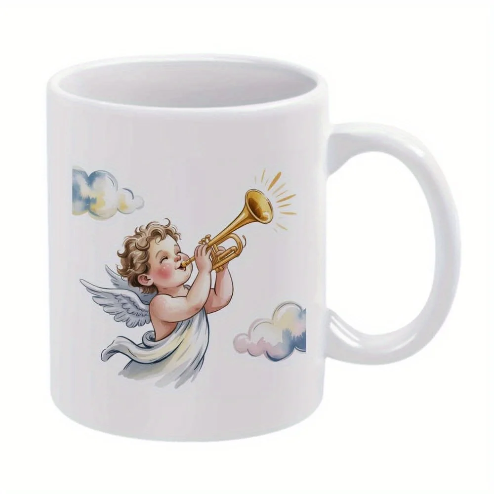 1pc, Angel, trumpet Coffee Mug, 11oz Ceramic Cup, Christmas New Year Water Cup, Summer Winter Drinks, Chri