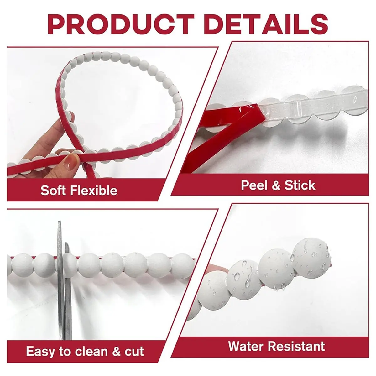 HITL 1 Pcs 3-MeterPVC Pearl Bead Wall Mirror Frame Decorative Strip Flat Lace Trim French Cabinet Door DIY Soft Cord
