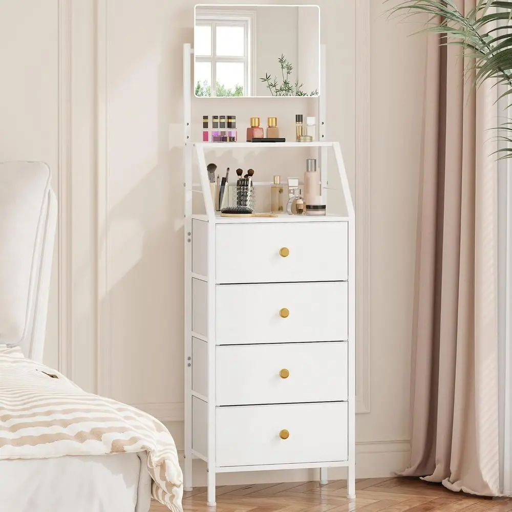 

4-Der Drer with Mirror, abric Storage with 2-Tier Shelves, reestanding Chest Organizer Unit, Tall Chest o Ders with Steel e Wood