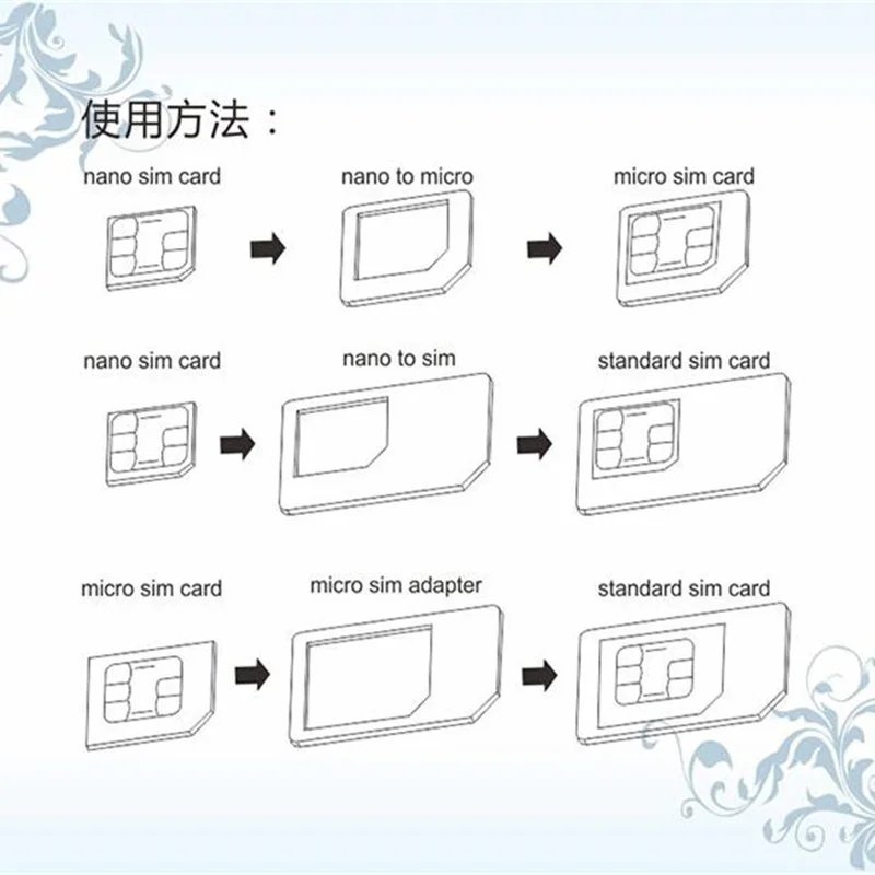 200set nuovo adattatore per scheda Nano SIM 4 in 1 adattatore micro sim con pacchetto al dettaglio chiave Pin di espulsione per iPhone per Samsung