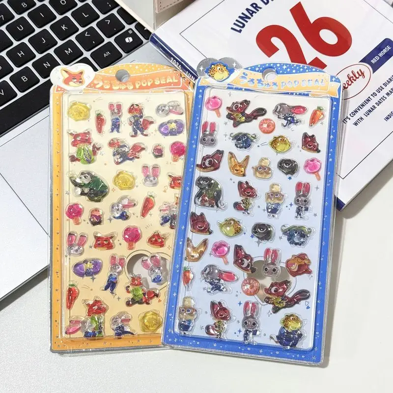 

Disney New 2pcs Kawaii Zootopia 3D Relief Crystal Sticker Cute Diy Mobile Phone Decor Sticker Student Hand Account Stationery