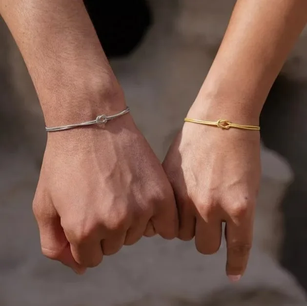 Stainless Steel Valentine's Day Knot Snake Chain Handmade Knot Bracelet Plated with True Gold Color Preserving Jewelrys