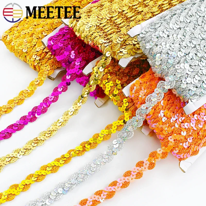 

5/10/20M 15mm Sequin Lace Ribbon Beaded Braided Trim Wedding Dresses Decorative Trimmings Stitching Laces DIY Sewing Accessories