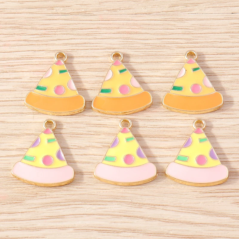 10pcs 17x19mm Cute Food Charms Enamel Triangle Pizza Charms Pendants for Jewelry Making Earrings Necklace DIY Crafts Accessories