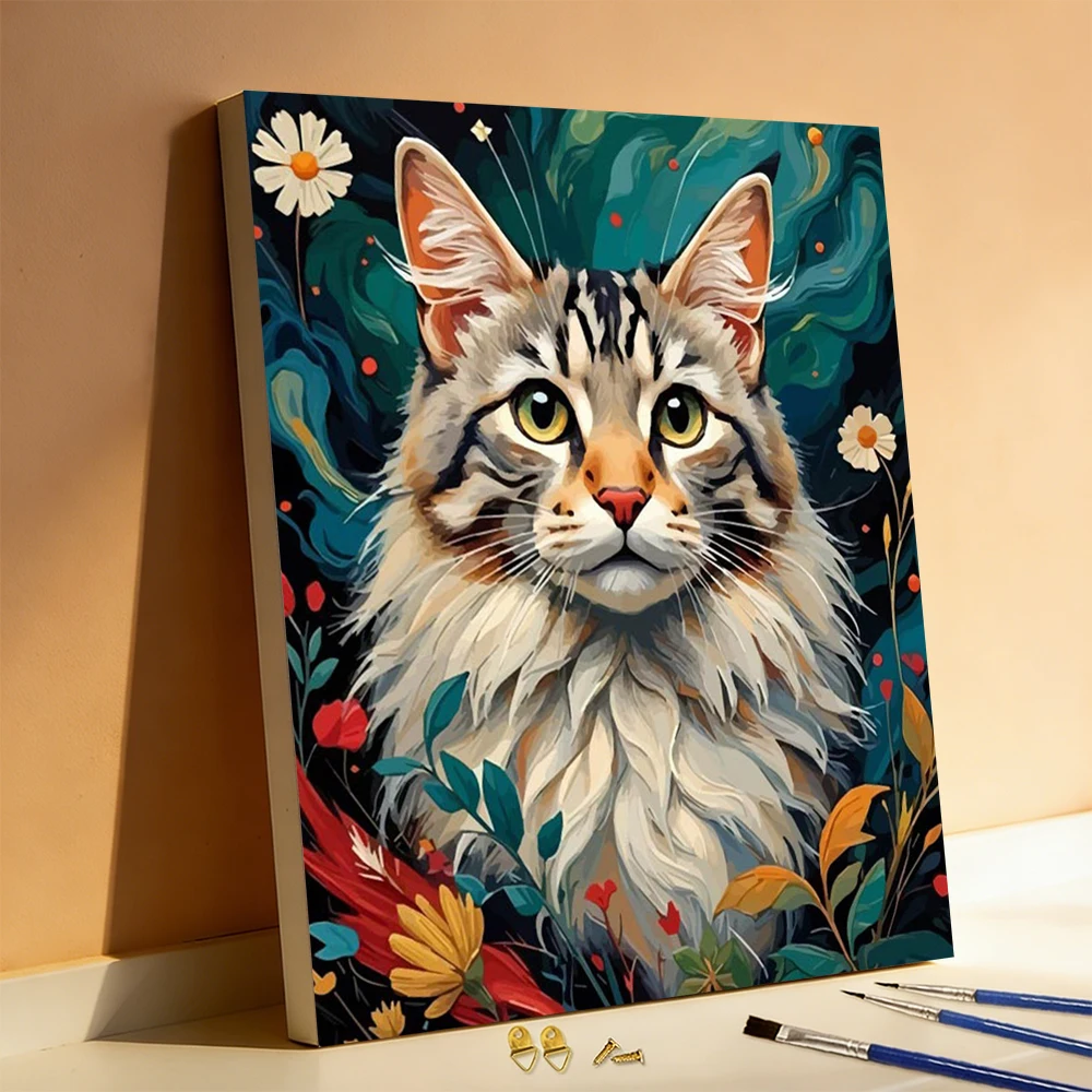 Huacan Malen nach Zahlen: Katze – DIY Digitales Ölgemälde Tier Kätzchen Kunst- und Bastelset – Handgemaltes Geschenk
