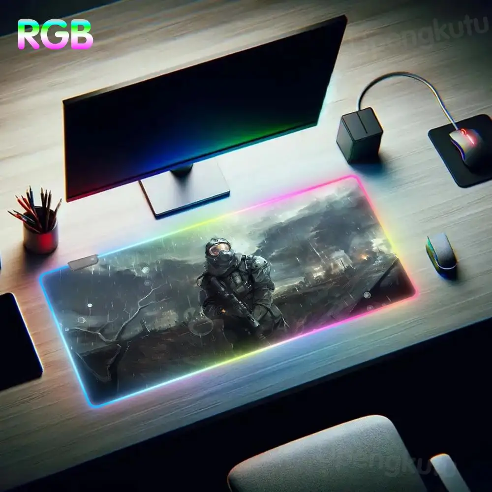 S_stalker 2 Escritorio Accesorios Mouse Pad RGB Student Writing Pad Mouse Pad LED Keyboard Large Gamer Luminous Desk Mat