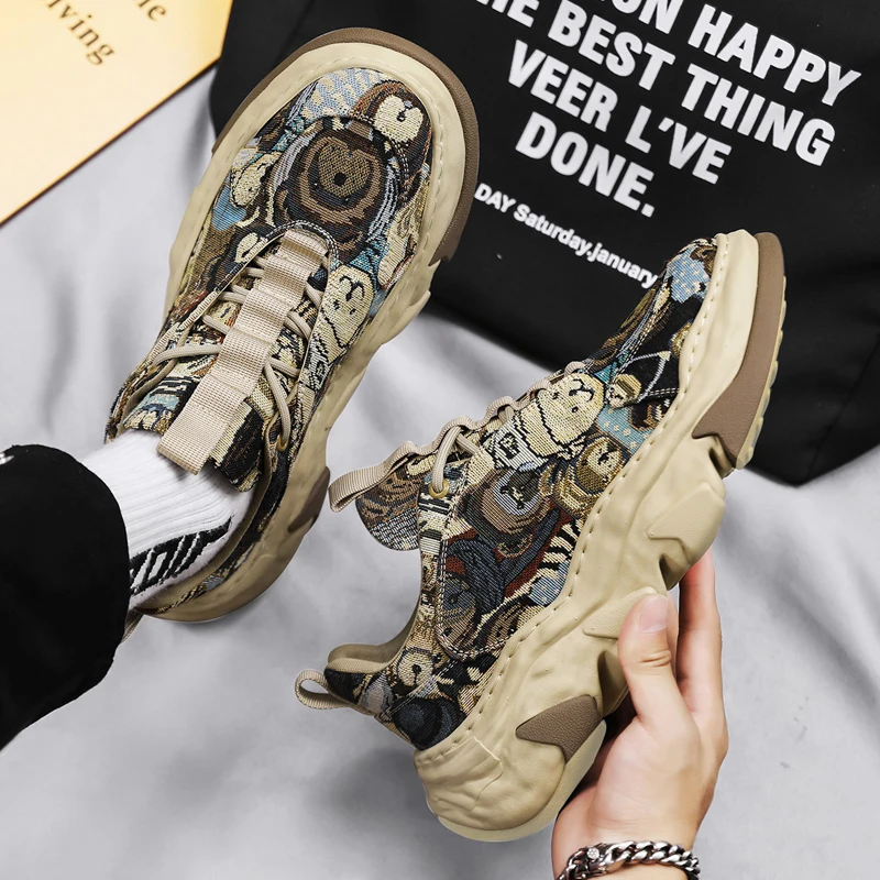 

Korean Version of Men's Casual Sneakers Canvas Teenagers Students Thick Bottom Outdoor Trekking Shoes Walking Footwear for Male