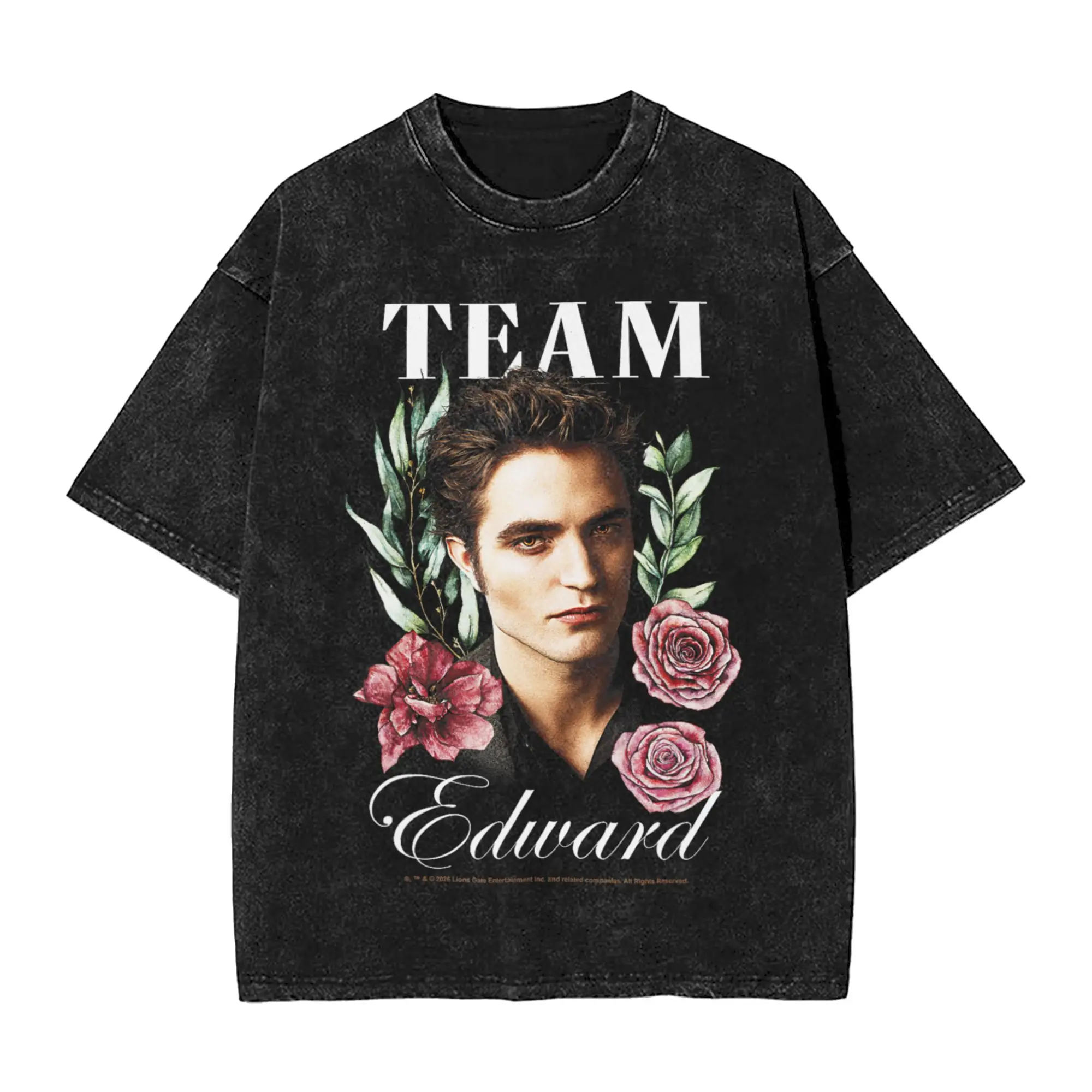 Twilight Team Edward Floral T-Shirts for Men Vampire Crush Movie Funny Cotton Tees Crewneck Short Sleeve T Shirt Clothing