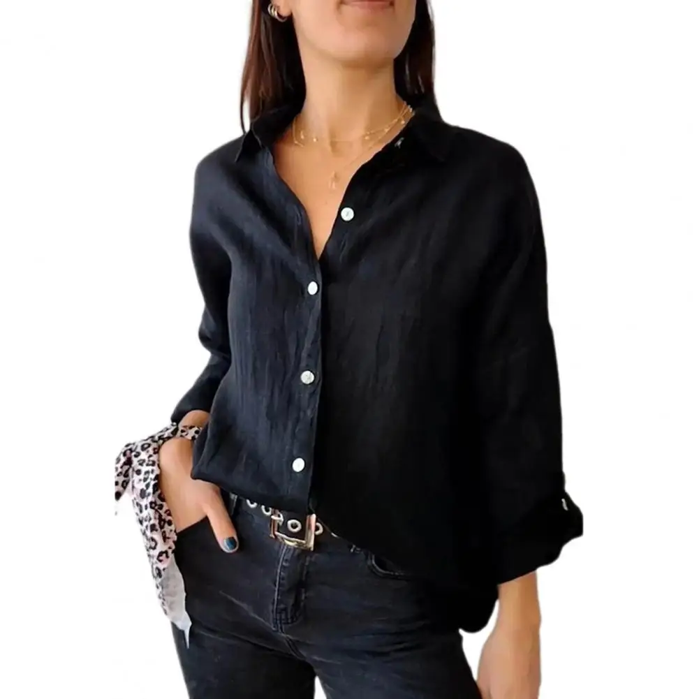 Professional Women Shirt Lapel Long Sleeve Single Breasted Shirt Tops Solid Color Loose Casual Office Lady Shirt Formal