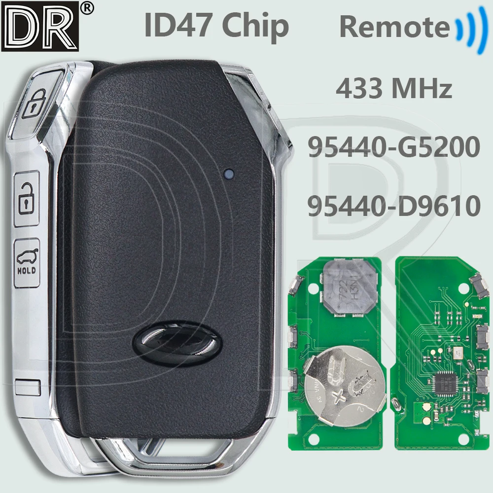 

DR 95440-G5200 95440-D9610 ID47 433 МГц бесконтактный автомобильный дистанционный ключ для Kia Niro Sportage 2019-2021