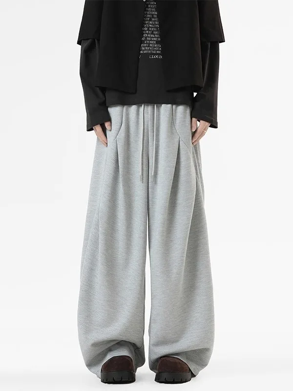 

Американские сложенные спортивные спортивные штаны на шнурке, мужские свободные повседневные широкие брюки, осенний Гонконг, однотонный дизайн