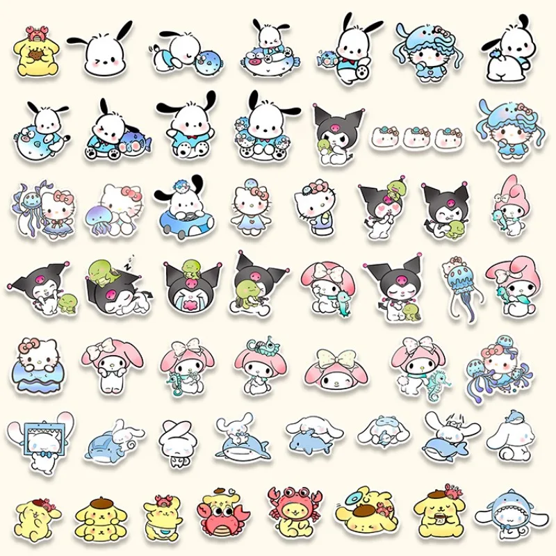 50PCS Sanrio stickers cartoon cute HelloKitty My Melody Kuromi suitcase stickers refrigerator decoration stickers wholesale