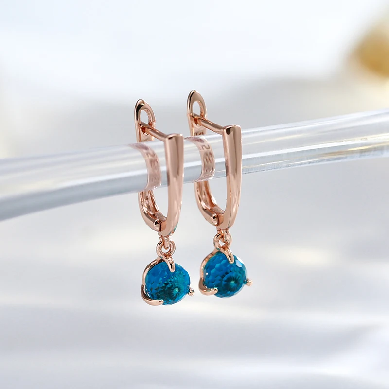 JULYDREAM Personality Ball Cut Blue Zircon Dangle Earrings 585 Gold Color Women\'s Daily Pendant Jewelry Party Fashion Earrings