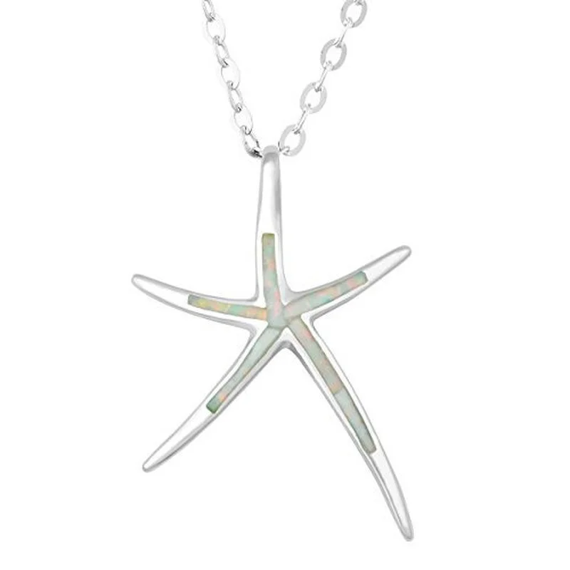 New Fashion Womens Silver wedding jewelry, Gold Tone or Rose  Created Blue, White  Pink Opal Starfish 18 Pendant Necklace