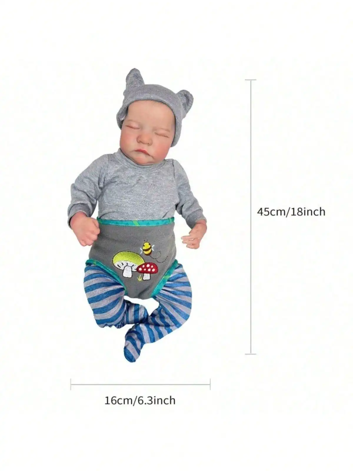 Saskia 16-inch herboren jongen Levi |   Gesloten ogen slapende vinylpop |   Waterdicht |   Handgemaakt geschilderd haar |   Pasgeboren cadeau