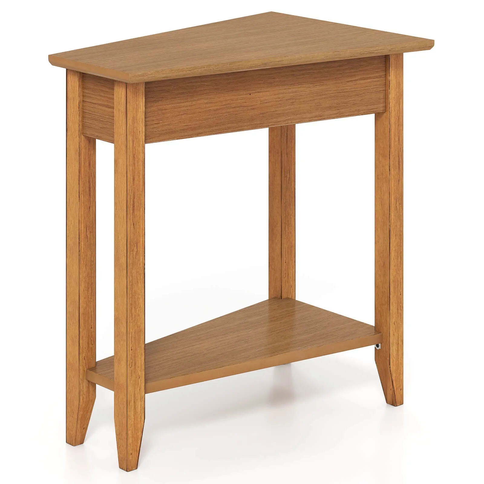 

2-Tier End Table Irregular Narrow Sofa Side Nightstand w/ Storage Shelf Walnut