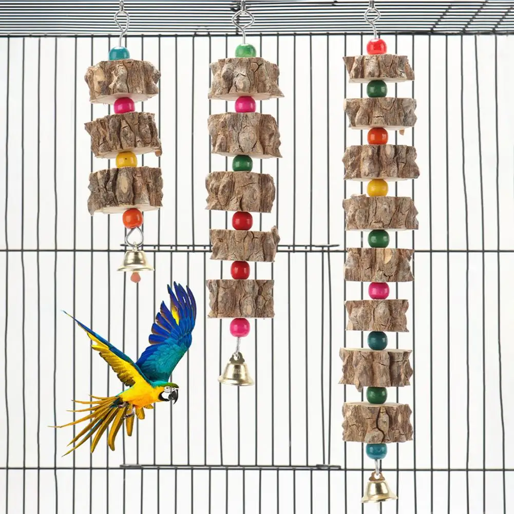 Crisp Bell Wood Disassemble Hook Harmless Pretty Hanging Pet Parrot Chew Toy Anti-fade Bird Toy Disassemble Hook Cage Decoration