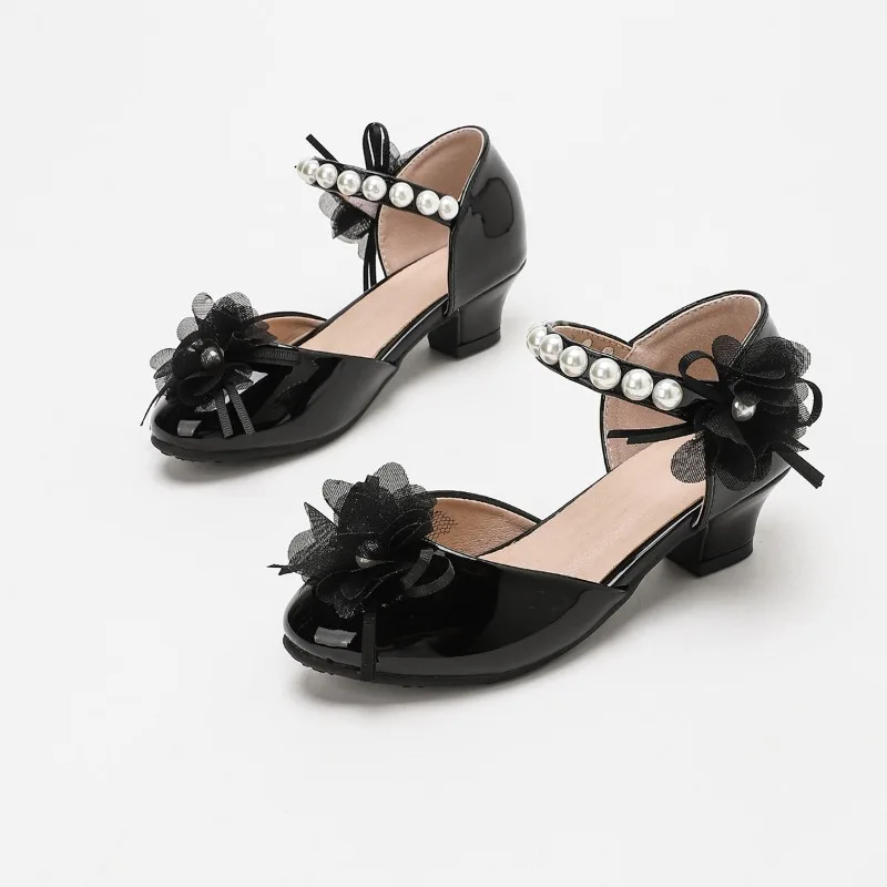 

Kid Perform High Heel Sandals Elegant Lace Flower Party Wedding Shoes for Girls Non-slip Princess Children Catwalk Dress Sandals