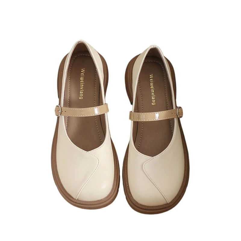 

Women's Mary Jane Single Shoes Spring 2025 New French Style Thick Bottom College Wind Small Leather Shoes Large Size 41 To 43