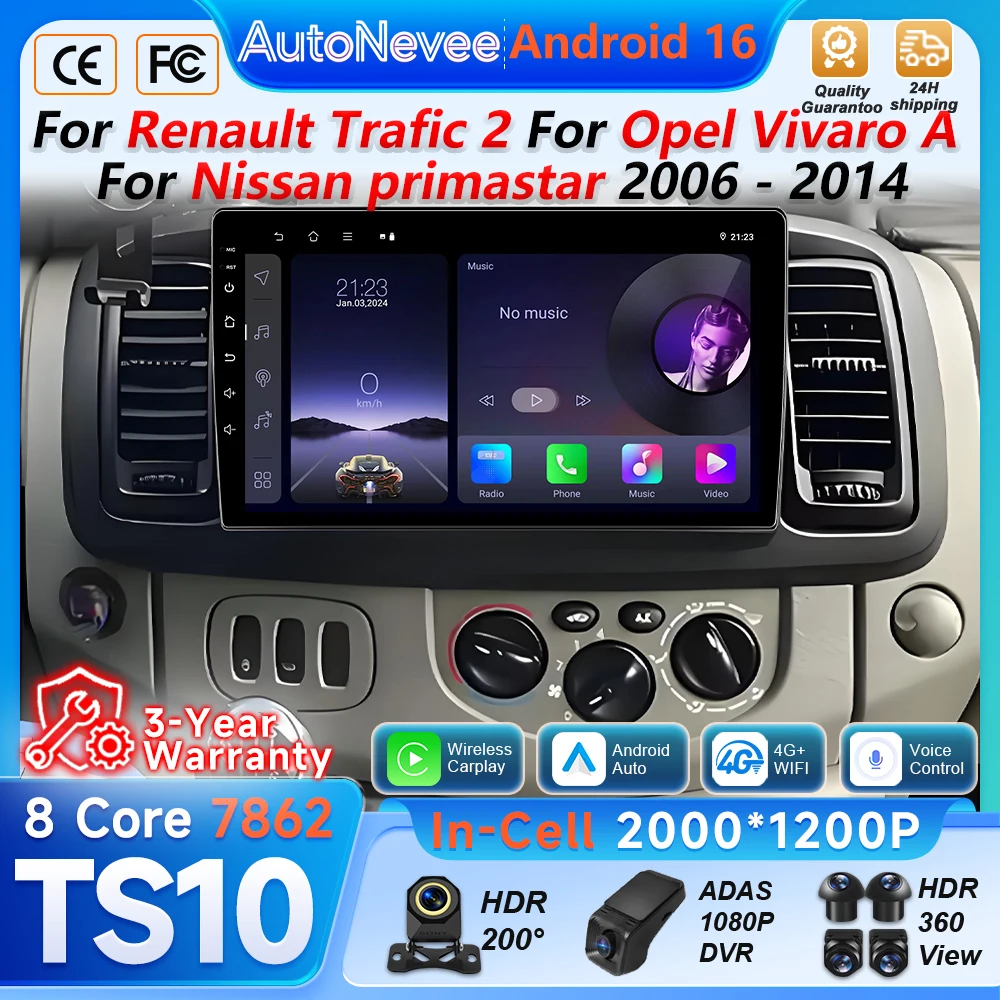 Rádio Automotivo com Android Auto e Carplay para Renault Trafic 2, Opel Vivaro A e Nissan Primastar 2006 - 2014, Reprodutor Multimídia de Vídeo
