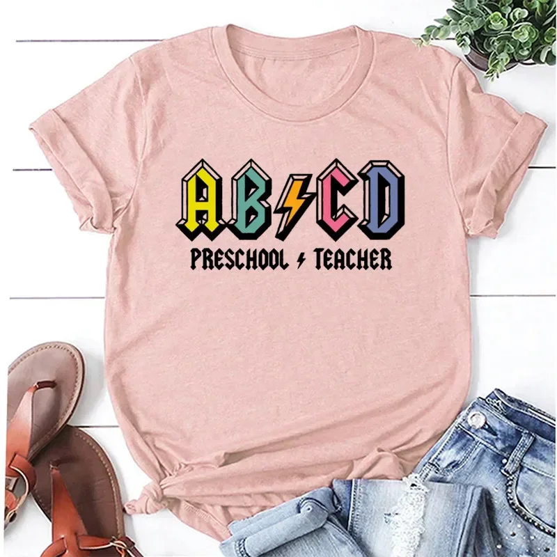 Preschool Teacher Shirt Fashion Kindergarten Teacher Life Shirts  Funny Alphabet T-Shirt Cotton O Neck Casual Graphic Top Tee