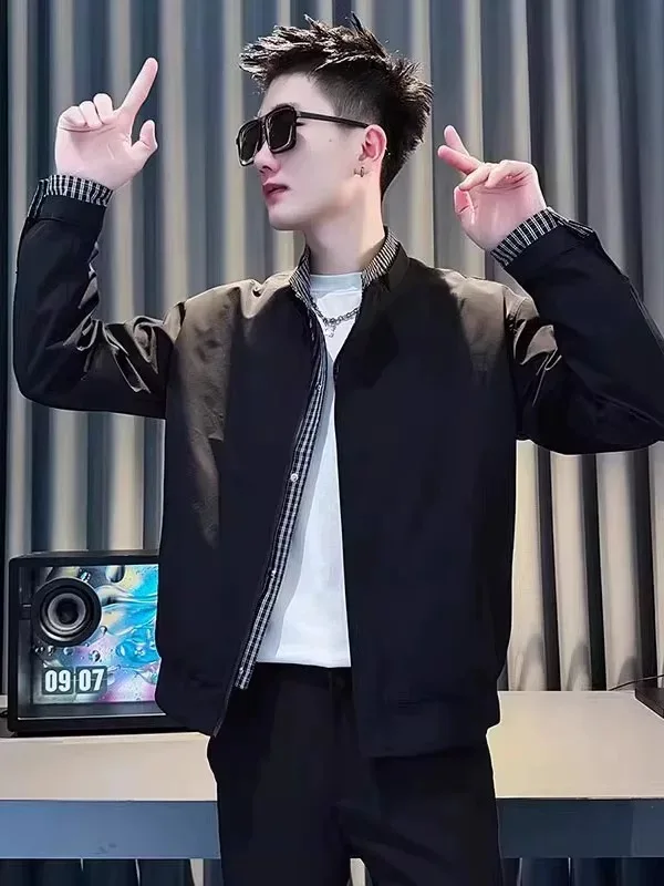 

Модная мужская куртка в клетку, приталенная, повседневная, ветрозащитная, из полиэстера, с длинными рукавами, на молнии, без капюшона, весна-осень