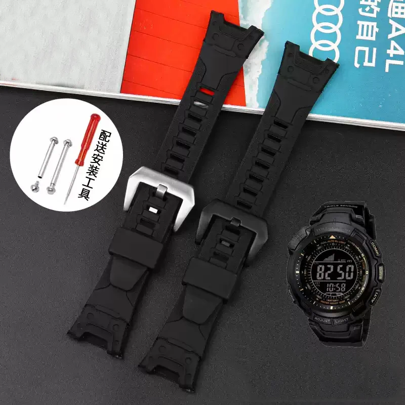 

26mm Black Silicone Watchband For Casio PROTREK Series PRG-110Y/PRW-1300Y PRG-130Y/PRW-1500Y Waterproof Sports Bracelet