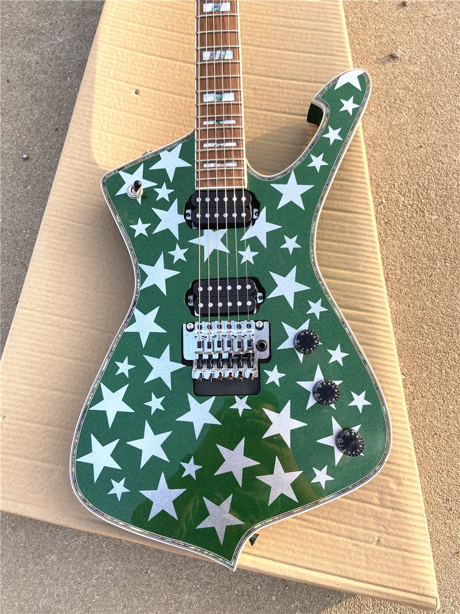 Metal paint green silver star double shake electric guitar silver accessories free shipping