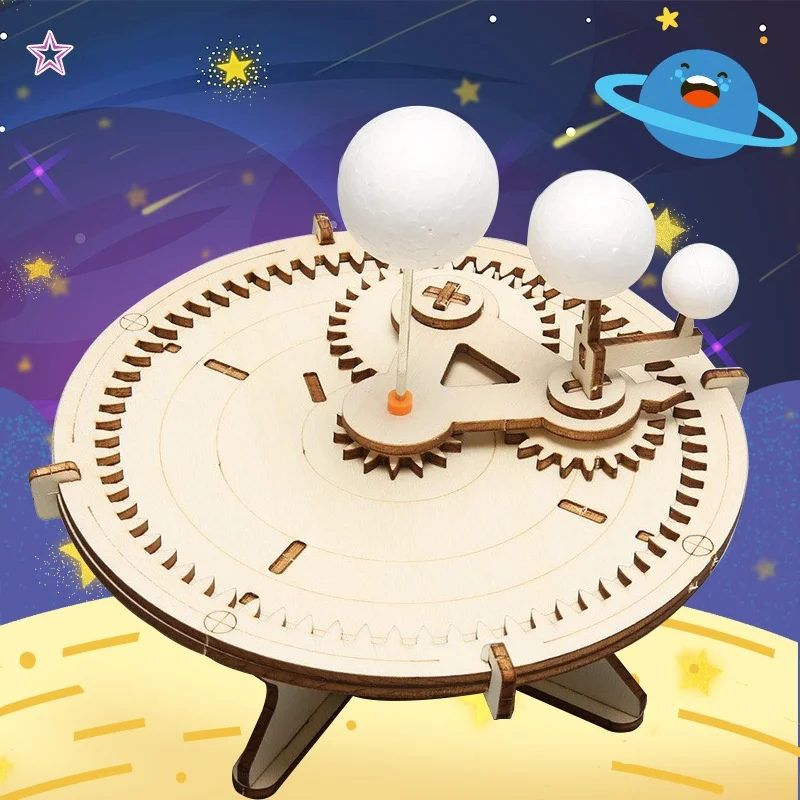 DIY Solar System Model Kit Wooden Puzzle Mechanical Set Assembling Sun Earth Moon Planet Educational Science Toys for Kids