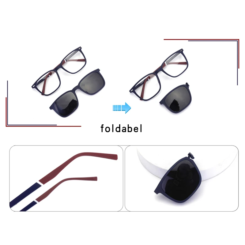 Ceofy Men Eyeglasses 2 In 1 Foldable Cap on Magnetic Optical Myopia Popular Sunglasses Prescription Glasses Frame C8016