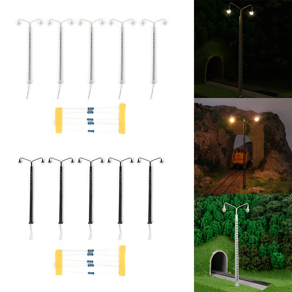 5Pcs Model Railroad Lights Lattice Mast Light Gauge H0 1:87 LED Light Layout Figurines & Miniatures