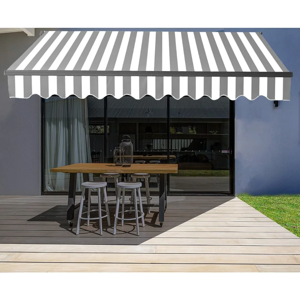 Home Patio Awning | Retractable Handle Crank Deck Canopy | UV Protection Sun Shade  Manual Black Frame Upgraded