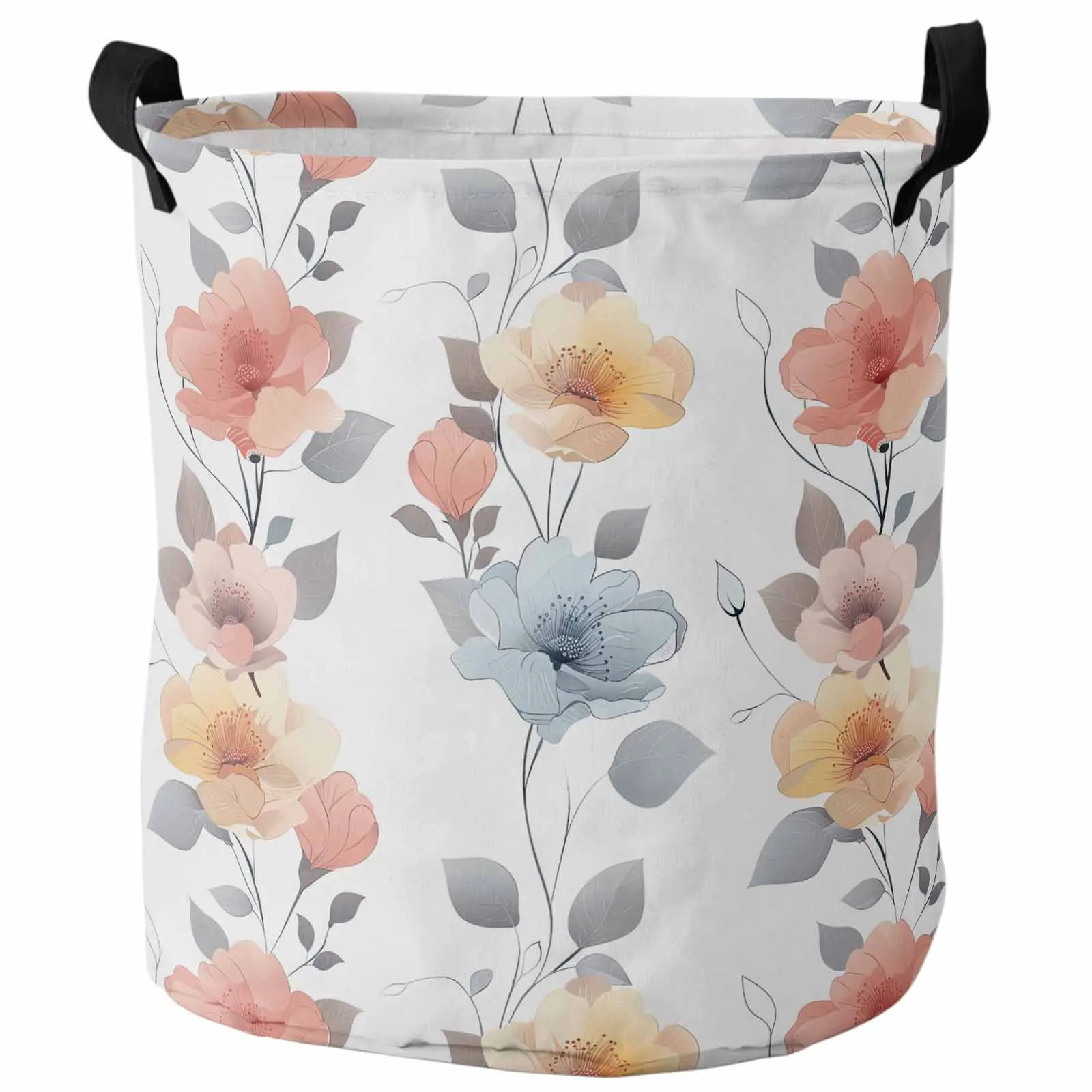

Hand Painted Flowers Leaves Dirty Laundry Basket Foldable Waterproof Home Organizer Clothing Children Toy Storage Basket