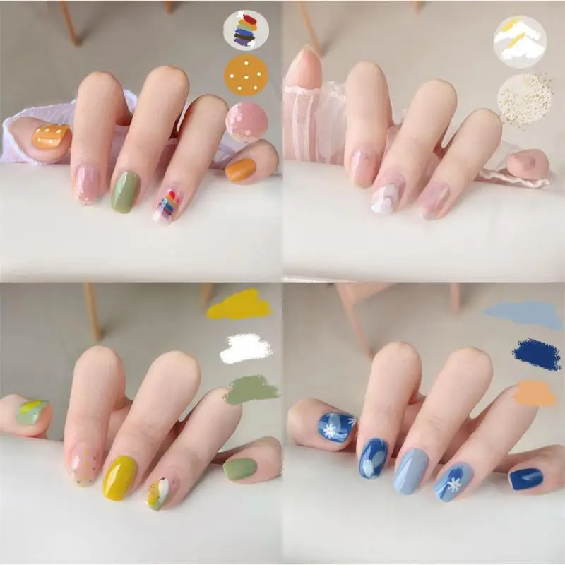 Semi Cured Gel Nails Art Stickers Fashion Solid Color Manicure Decal UV LED Lamp Gel Nail Decals Nail Sticker Decoration