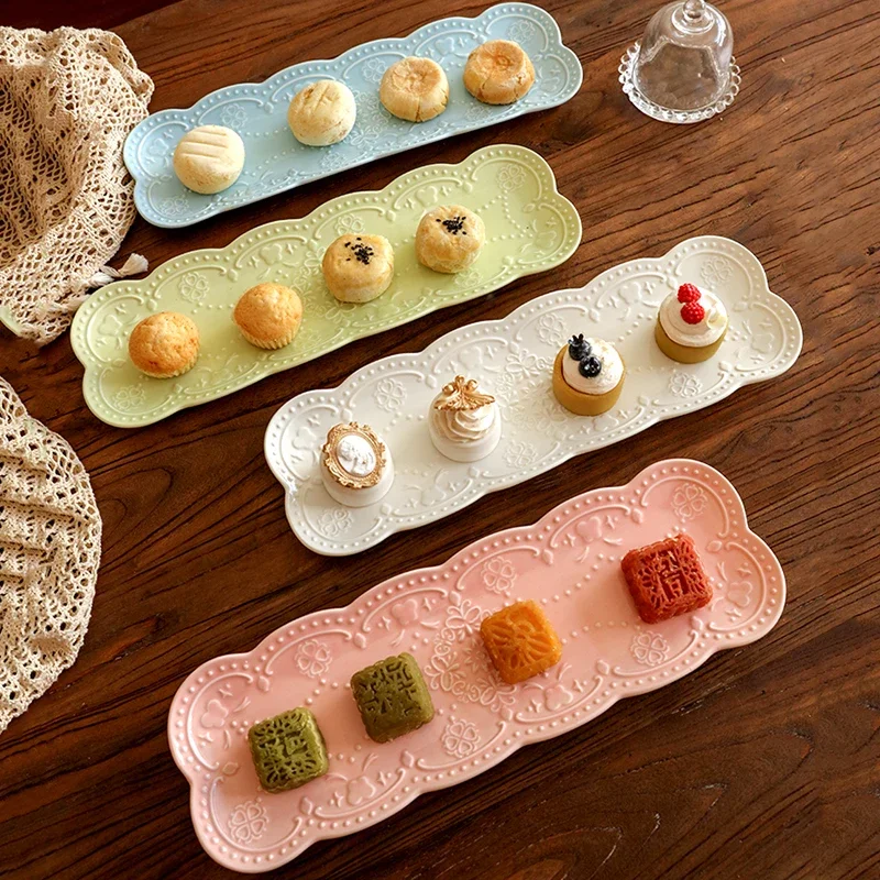 Nordic Relief Breakfast Plate Cake Rectangular Dim Sum Plate Creative Flat Plate