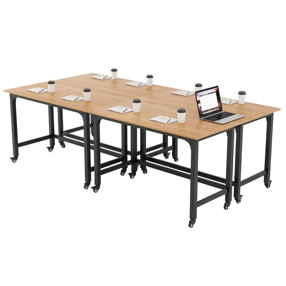 

Conference Room Table Set of 4, Mobile Computer Desk with Removable Storage Bag amp 2 Hanging Hooks, Rolling Meeting Table with