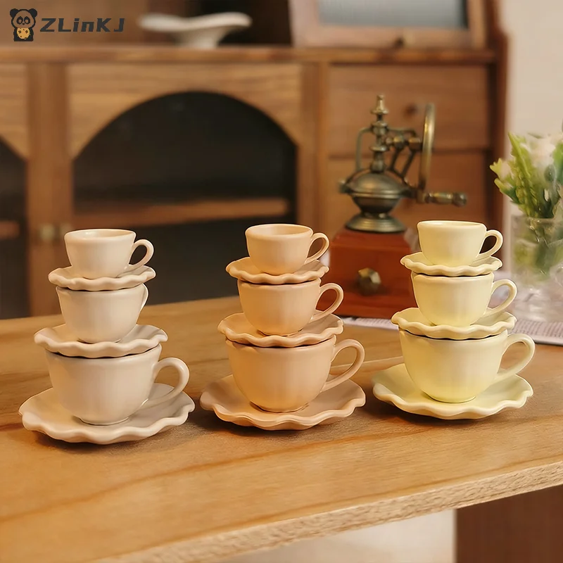 ▶2Pcs Mini Cup Drinks Model Toys Miniature Dollhouse Dessert Latte Coffee Mug Dish Set Doll Accessories Kids Gift