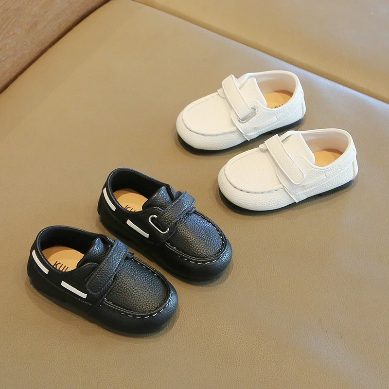 

2026 Spring Autumn Boys Leather Shoes Toddler New Children Party Wedding Loafers Fashion Black White Moccasins Kids' Flat Shoes