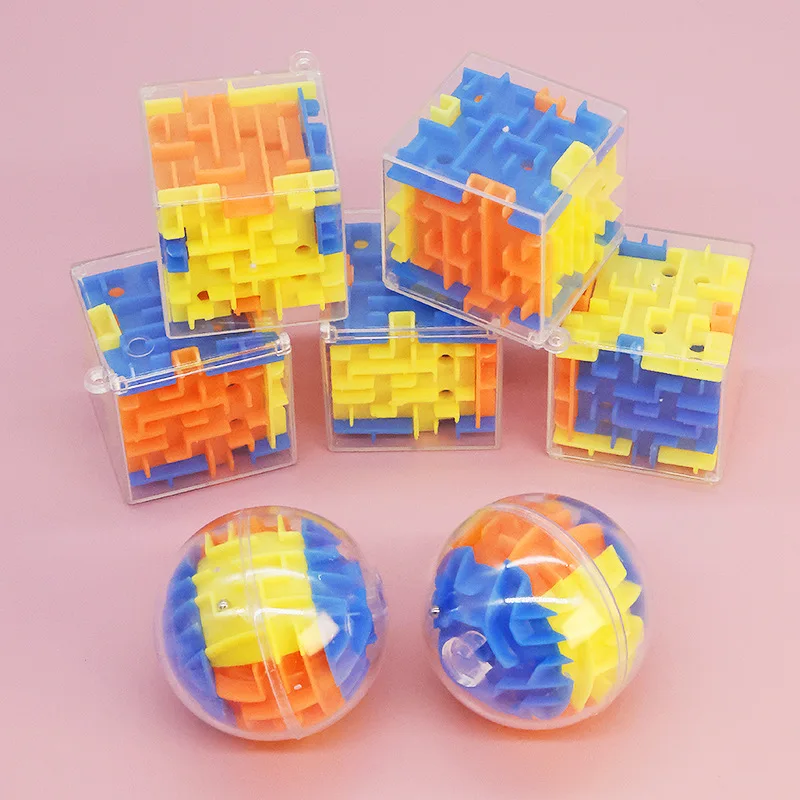 متاهة مجسمة ثلاثية الأبعاد: كرة متاهة سحرية فكرية صغيرة مربعة ودائرية مع رخام هدية لعبة تعليمية صغيرة للأطفال