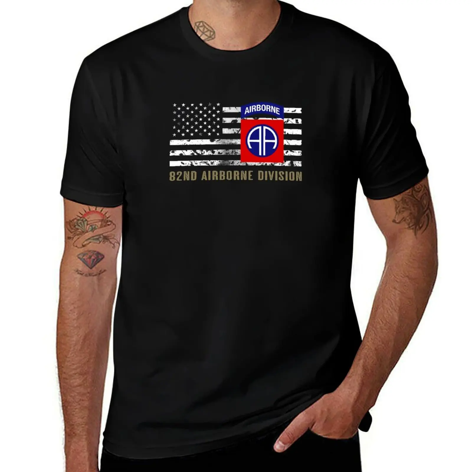 

82nd Airborne Division (Distressed Flag) T-Shirt t shirt for man 100 percent cotton t shirts for man pack white
