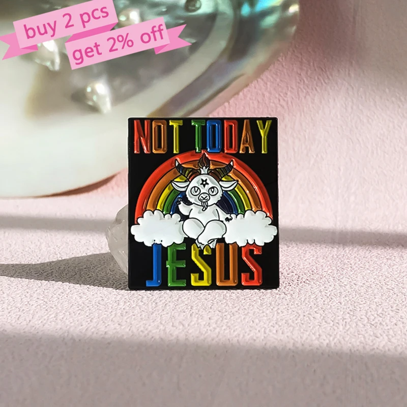 Rainbow Cloud Pines Lapel Badges Punk Gothic Jewelry Gift for Kids Friends Not Today Jesus Enamel  Brooch Custom LGBT