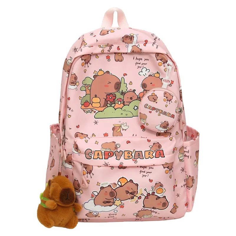 Capybara Print Large Capacity Lightweight Kids Unisex School Backpack Grade School Birthday Gift Essential Nylon 2024 New Trendy