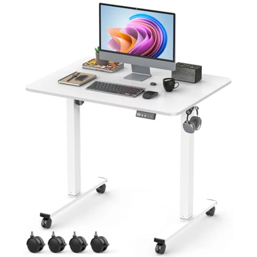 32 Small Rolling Electric Standing Desk Adjustable Height for Home Office: Steel Frame, Matte Black, Smooth Height Adjustment C
